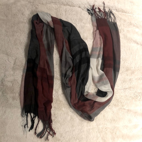 Plaid Scarf - Red, Black, Grey, White - Picture 1 of 3